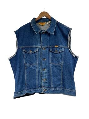 VTG Rustler Americana Denim Vest XL Blue Denim Rock N Roll Western Jean Rock